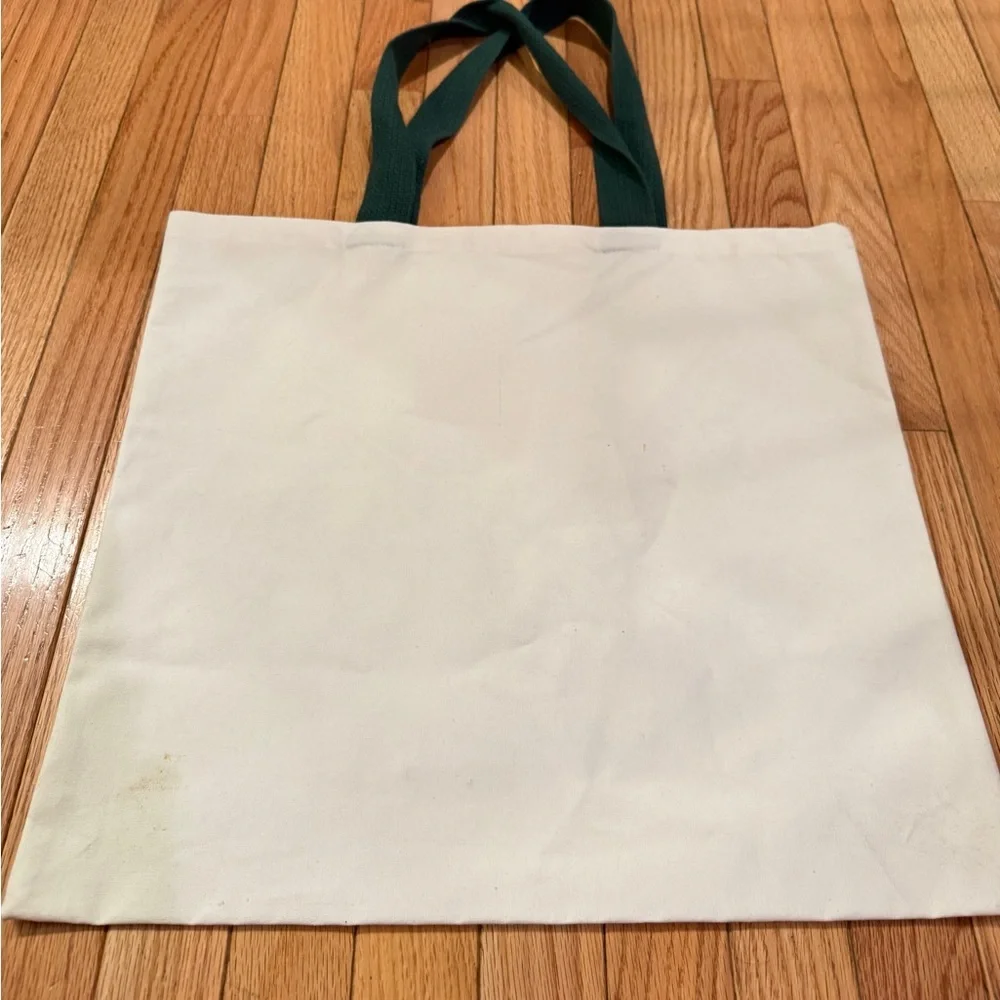 Lake Tahoe Floral Hummingbird Tote Bag with Green Handles clean inside